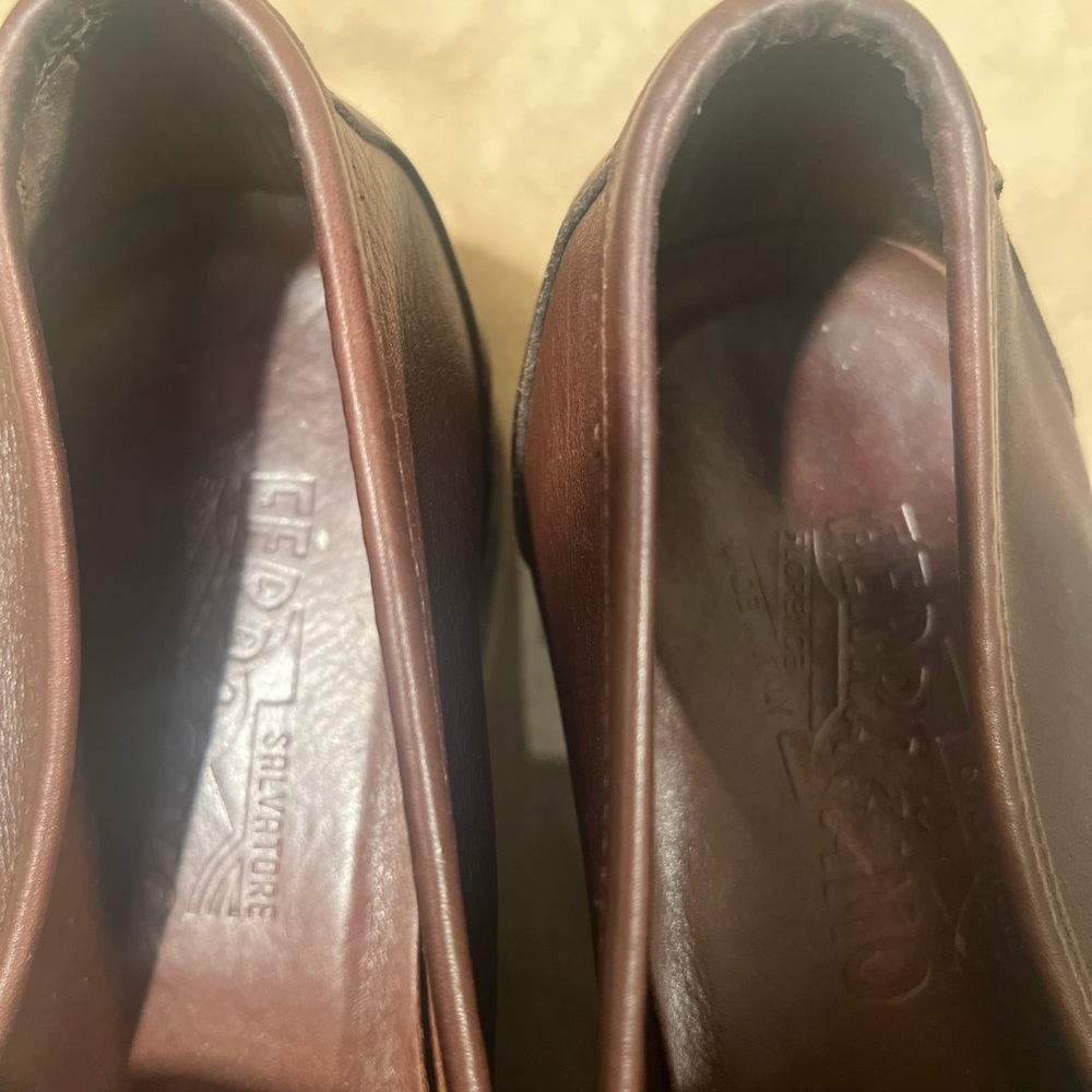 Salvatore Ferragamo Brown Leather Loafers with Silver Accents - Picture 7 of 8